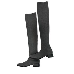 Vivaia Over The Knee Boots Women 39 Grey Excellent Ribbed Knit Block Heel